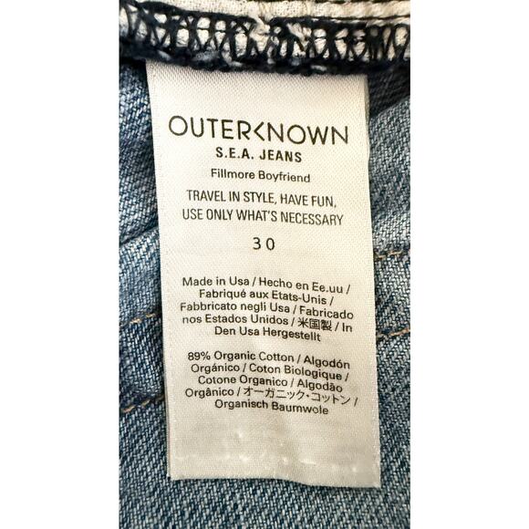 Outerknown Women’s Fillmore Boyfriend Blue Jeans Button Fly Slightly Cropped 30 - Picture 10 of 12